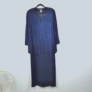 Vintage Navy Blue Sparkling Drop Waist Sheath Gown with Matching Jacket Sz L